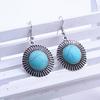 1 Pair Women Hook Round Style Shape Retro Bohemian Earrings Faux Turquoise Stainless