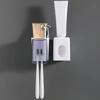 Toothbrush Holder Toothpaste Squeezer Set Simple Installation Wall Mounted Bathroom Toothbrush Holder with Storage Compartments