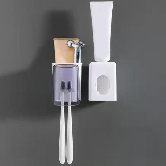 Toothbrush Holder Toothpaste Squeezer Set Simple Installation Wall Mounted Bathroom Toothbrush Holder with Storage Compartments