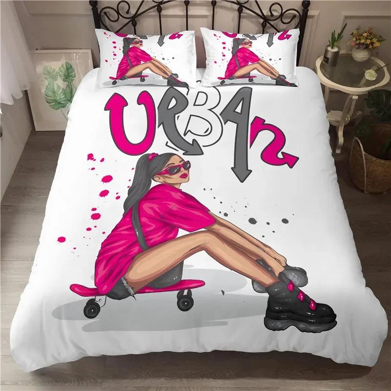 Музыкальная Девушка Современная Мода Девичий Удобный Пододеяльник Наволочка Постельный Комплект Детская Спальня Декор Домашний Текстиль