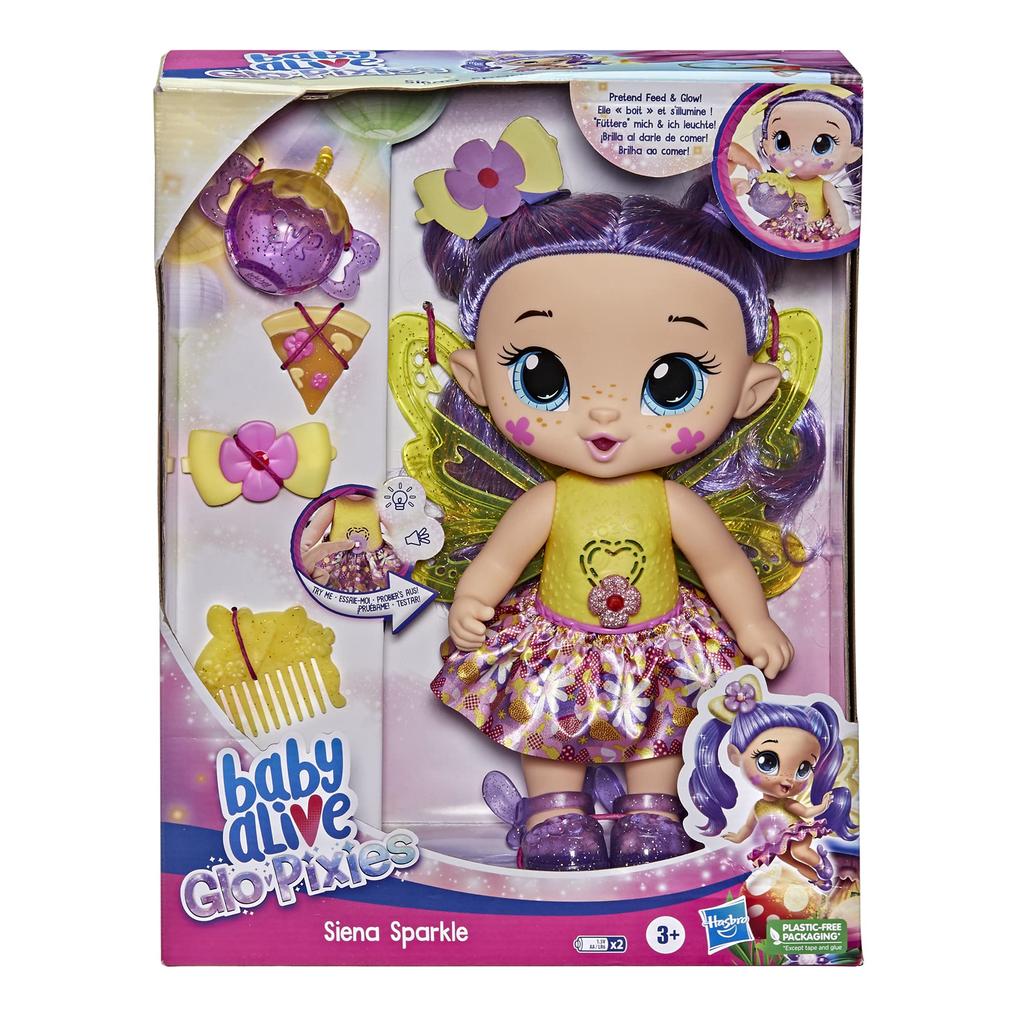 Hasbro Baby Alive GloPixies Siena Sparkle F2593, интерактивная электрическая кукла 26,7 см, светящаяся в темноте, для детей от 3 лет. Подлинный.