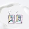 1 Pair Vintage Zebra Print Magnetic Tape Hook Earrings 1980s Acrylic Retro Cassette Crush Colorful Drop Dangle Earrings Jewelry Gift