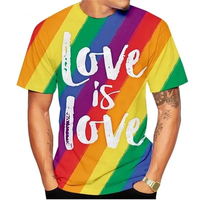 T-shirt 3D Printed Rainbow Gradient Love Pattern Summer Men Women Children Fashion Casual Oversized Crew Neck T-shirt Family Top