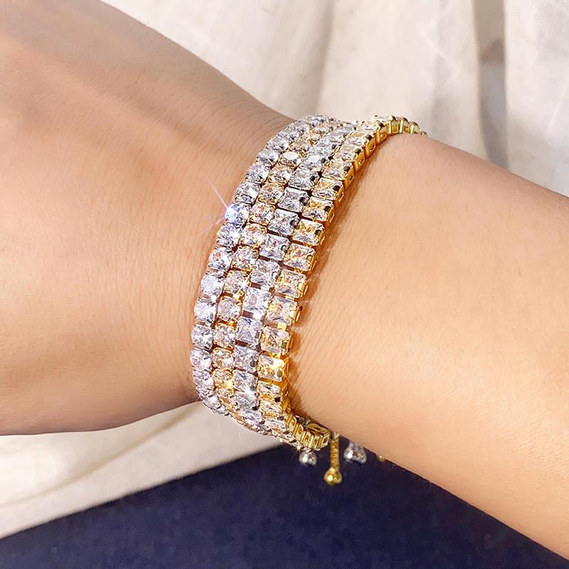 Браслеты Huitan Sparkling Cubic Zirconia для женщин, регулируемые модные теннисные браслеты, круглые/квадратные камни, роскошные модные ювелирные изделия