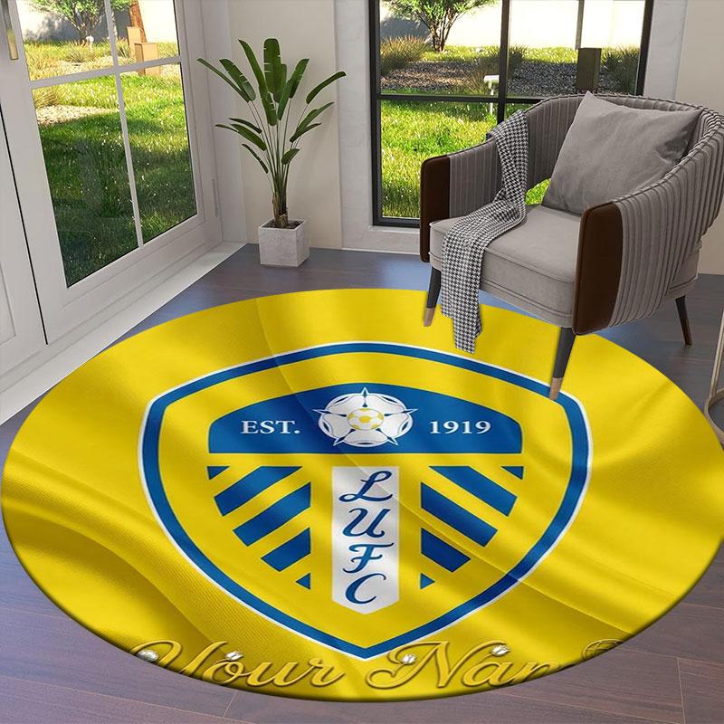 Круглый ковер с индивидуальным именем Leeds United, Ковер для гостиной, спальни, дивана, игровой комнаты, Нескользящий коврик для пола