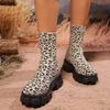 Леопардовые ботильоны на толстой платформе, осенние новинки, из эластичной ткани, нескользящие женские ботинки, удобная задняя молния, женская обувь