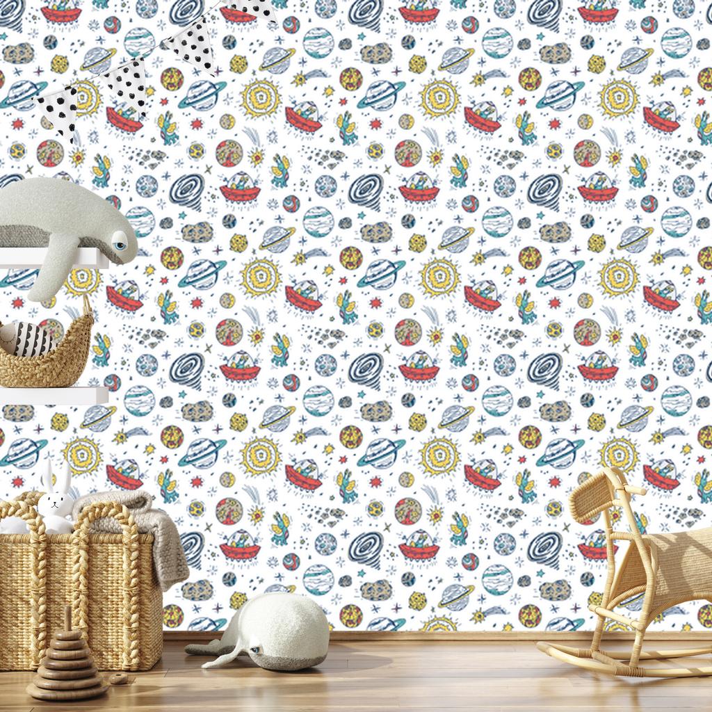 Planets, stars and UFO wallpaper for living room and bedroom 50x1000
