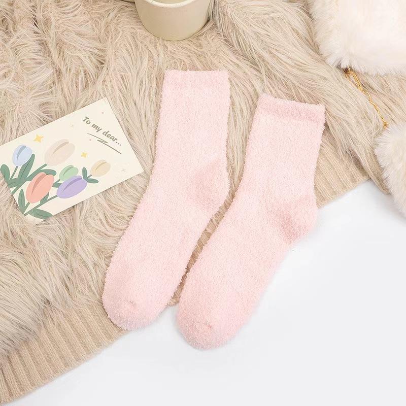 Носки ярких цветов, теплые носки, плюшевые носки, женские носки до середины икры из кораллового флиса, женские носки