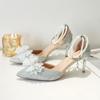 Plus Size High Heels Women's Summer New Pointed Toe Stiletto Bow Hollow Crystal Bridal Shoes