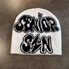 Vintage Letter Knit Hat For Men Women Winter Warm Beanie With No Brim Street Style