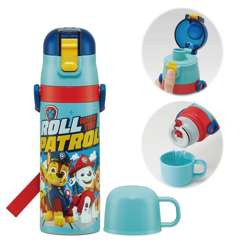 Skater Lightweight Stainless Steel Water Paw Patrol 24 for Includes Cup for Direct Stainless Kid-Friendly 2-Way Bottle, 430ml, Design, Kids, Drinking,