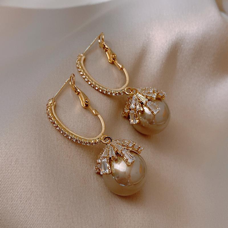 Fashion Temperament Zircon Simulation Pearl Pendant Earrings For Women Retro Elegant Drop Earrings Jewelry Gift