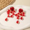 Пара серег-подвесок из цепочки с красными розами и бусинами, подходит для свадебных украшений невест, в качестве подарка на годовщину для дам