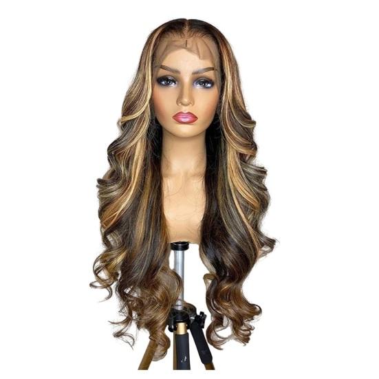 Женский длинный вьющийся парик, средняя часть, естественный вид, шелковистые, термостойкие, высокотемпературное волокно, переднее кружево, волнистые, светлые, черные синтетические волосы