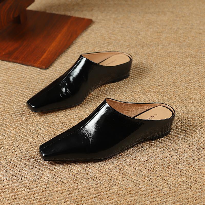 Мода 2025 Лето Женская обувь Натуральная кожа Квадратный носок Женские сандалии Однотонные Современные сандалии для женщин Массивный каблук Женские мюли