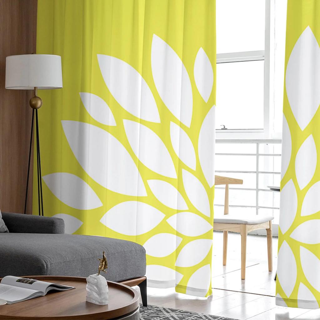 Желтые тюлевые шторы с георгинами для гостиной, кухни, шифоновые занавески для спальни, балкона, прозрачные занавески, модный домашний декор