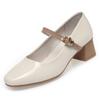 Spring New Women's Black Mary Jane Shoes Soft Leather Square Heel Dress Shoes Shallow Mouth Buckle Strap Single Shoes