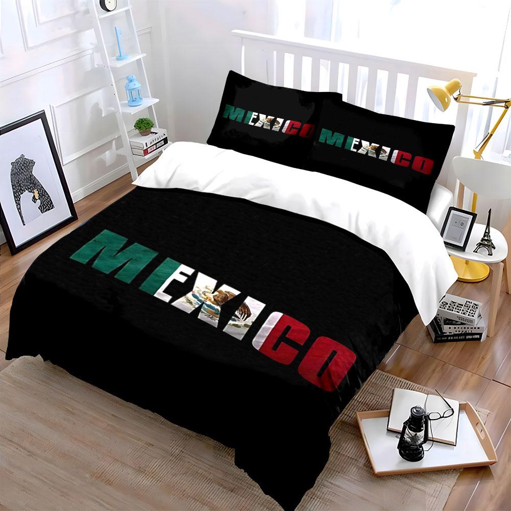 "Mexico flag letters design." Bedding sets Duvet cover sets Duvet covers Pillowcases(1*Duvet Cover 2*Pillowcases without duvet insert)
