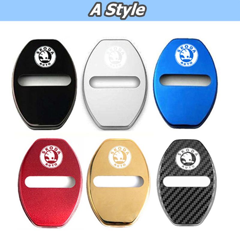 WOHE7 4Pcs Metal Car Door Lock Protective Cover Anti Rust Emblem Case for Skoda Octavia Kodiaq Fabia Superb Rapid A7 2020 Accessories