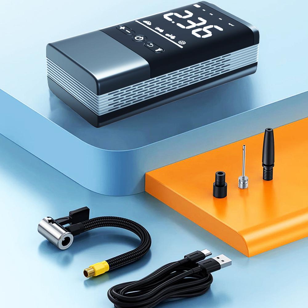Цифровой дисплей Автомобильный насос для шин Беспроводной Портативный USB-перезаряжаемый Беспроводной Насос со светом для Мотоцикла Велосипеда Футбола Баскетбола Черный Металл Пласт