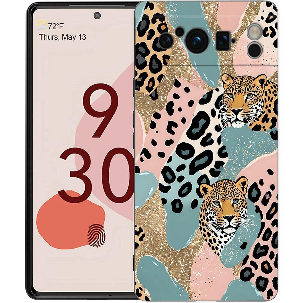 Роскошный Чехол Для Телефона Google Pixel 10 9 8 9A 8A 7 7A 6 Pro XL 6A 5G Черный Мягкий Задний TPU Чехол Розовый Узор Леопардовый Принт