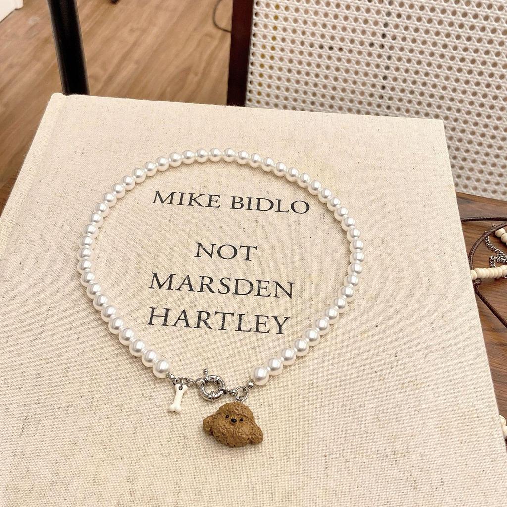 Cross-Border Puppy Fun Enamel Clavicle Chain: Sweet Cool Necklace with Pearls - Versatile Autumn/Winter Jewelry for Women
