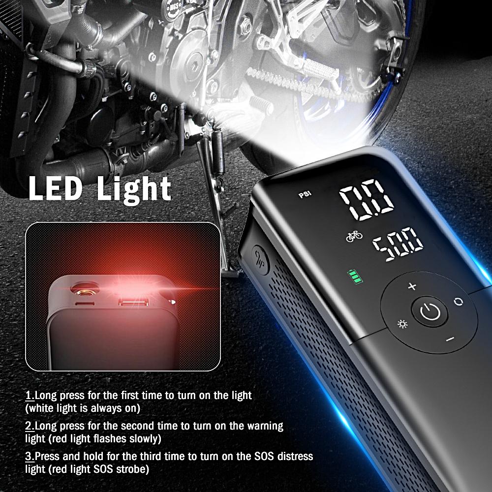 New Wireless Digital Display Air Compressor Portable Car Air Pump Tire Inflator Motorcycle Air Pump Motorcycle 4000mah Power Bank Flashlight
