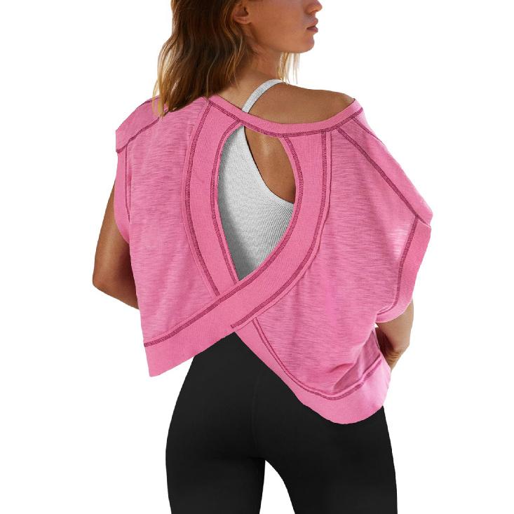 Летняя повседневная футболка с короткими рукавами для женщин, красивая спина, спортивная футболка для йоги, свободная повседневная дышащая короткая футболка