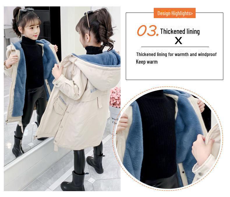 2021 Хлопковая парка в корейском стиле для девочек с бархатной подкладкой – осенне-зимнее пальто для детей