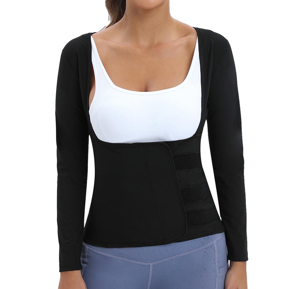 Костюм для сауны для женщин, тренажер для талии, формирователь тела, куртка с длинными рукавами, топы для тренировок, корректирующее белье для живота, рубашки для похудения