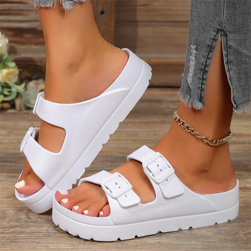 Summer Women's Thick Soled Slippers Outdoor Beach Sandals EVA Platform Flip Flops for House Slides Buckle Soft Thick Sole Sandals