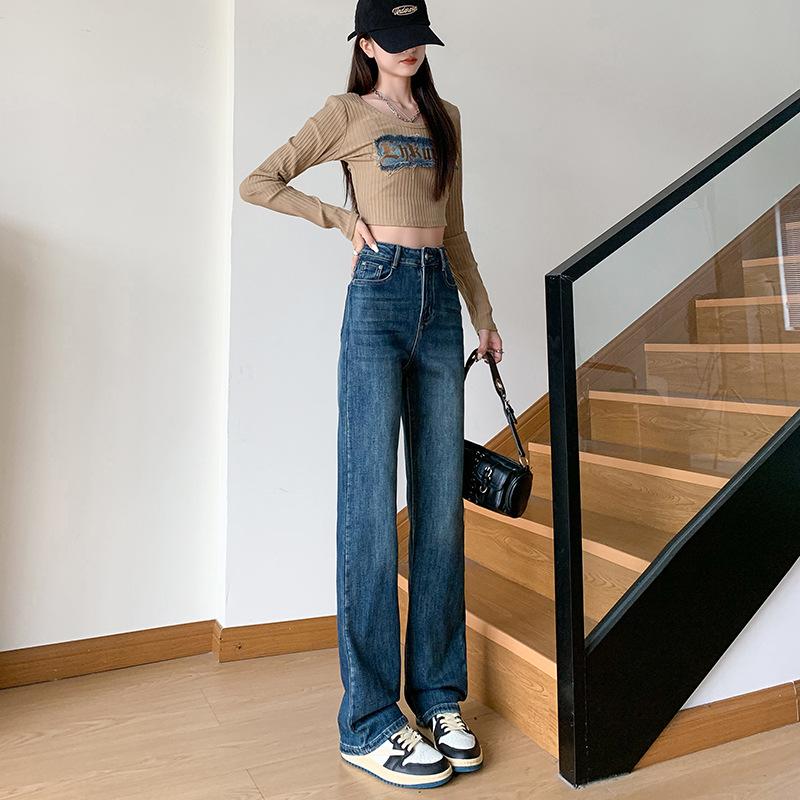Jeans Women's Spring and Autumn Slim High Waist Straight Trousers Women's Spring and Autumn Wide-leg Trousers Women's Spring