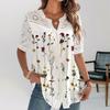 V-образный вырез с коротким рукавом ажурная строчка однобортная женская рубашка летний цветочный принт свободный