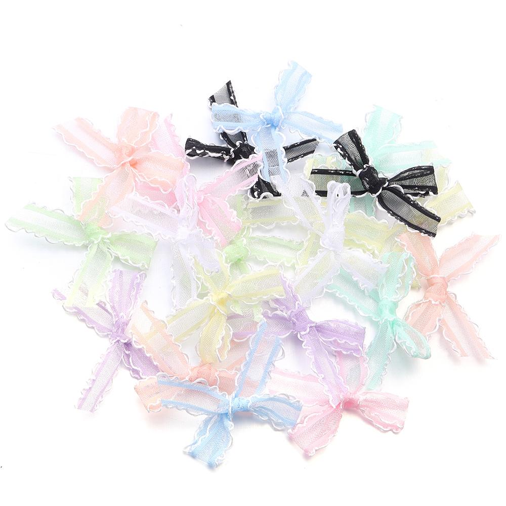 20pcs/lot 3.5x4cm Gauze Bows Colorful Small Size Satin Ribbon Bowknot Flower for Craft Handwork DIY Party Decoration Supplies