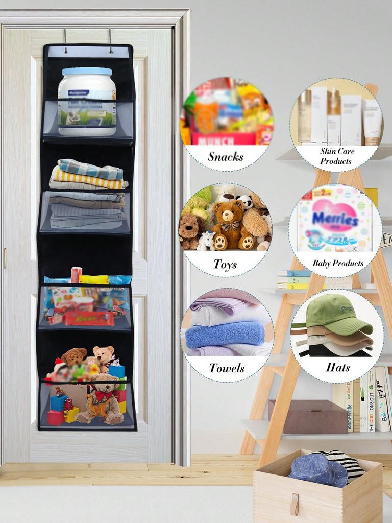 1pc 4 Layer Over The Door Hanging Organizer,Cosmetics Wall Hanging Storage Organizer,Large Capacity Mesh Holder With Clear Pockets Hanging Storage Bag