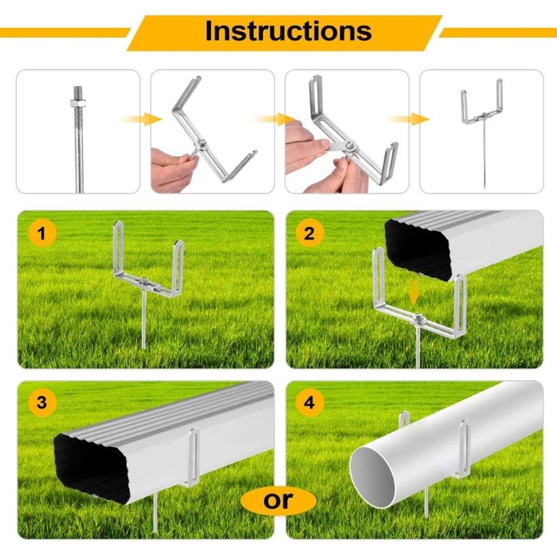 2Pcs Adjustable Gutter Extension Bracket Outdoor Rain Gutter Stake Extension Support RustProof Anchors For Pipe Support