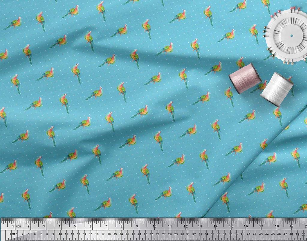 Soimoi Черная полиэстеровая креповая ткань с принтом в горошек и попугаев, ярд 42 дюйма