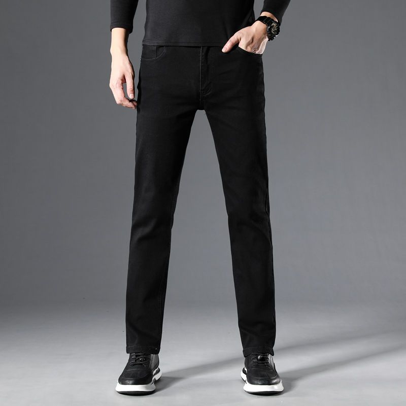 Men's Jeans Straight Slim Casual Stretch Mid-waist Trousers