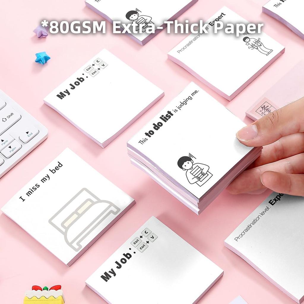 Funny Emo Mood 4Pack 3x3 inch Sticky Notes Set, Vintage Memo Pads with High-Adhesive, Post Reble Tearable it Notes for Journal Planners Office School