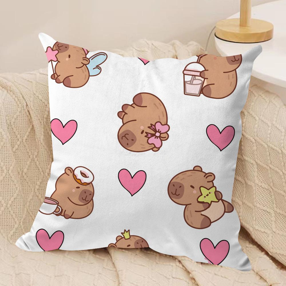 Capybara Cartoon Cute Cushion Cover Silky Short Plush Invisible Zipper Dustproof Sofa Pillow Case for Home Decor