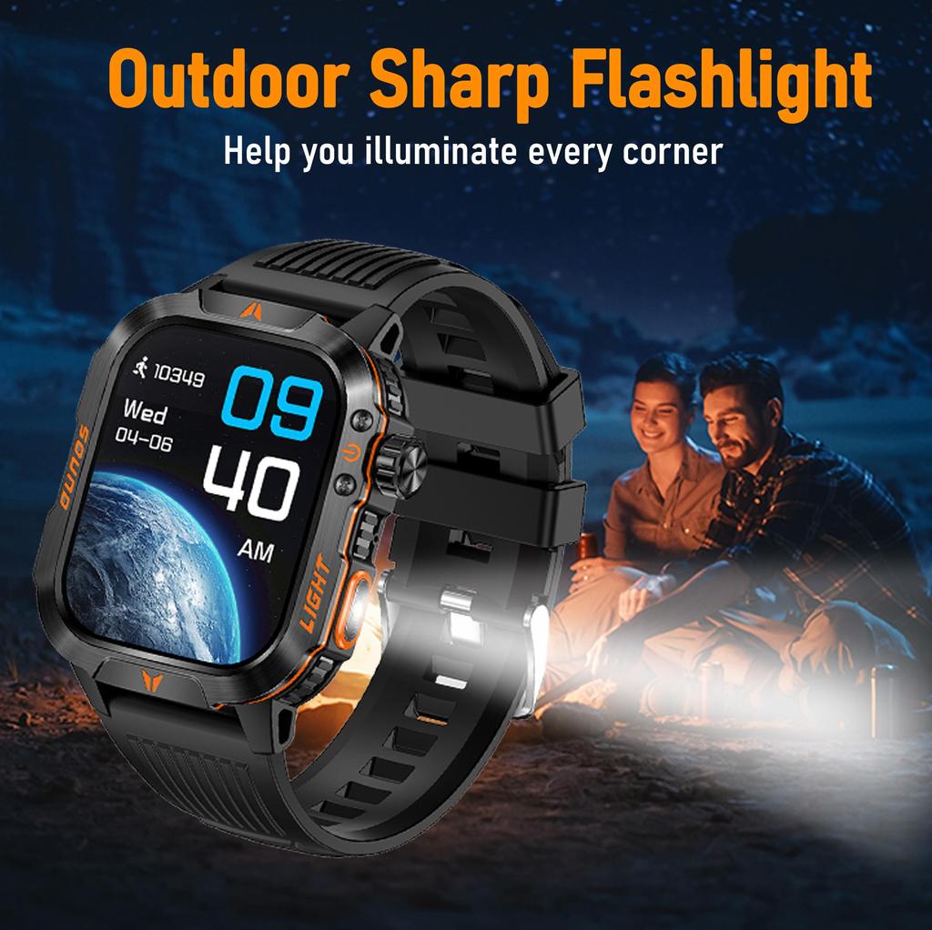 QTLLBT Sports Smartwatch, Built-in Flashlight, More Than 100 Activity Modes, Call and Message Reminders