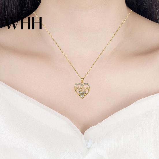 Mothers Day Gift Necklace Rhinestone Heart-Shaped Pendant Anti-Oxidation Alloy Jewelry Mother Clavicle for Daily Wear Gifting Heart