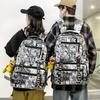 Student School Bag Graffiti Print Backpack English Alphabet Backpack Men Large Capacity Backpack