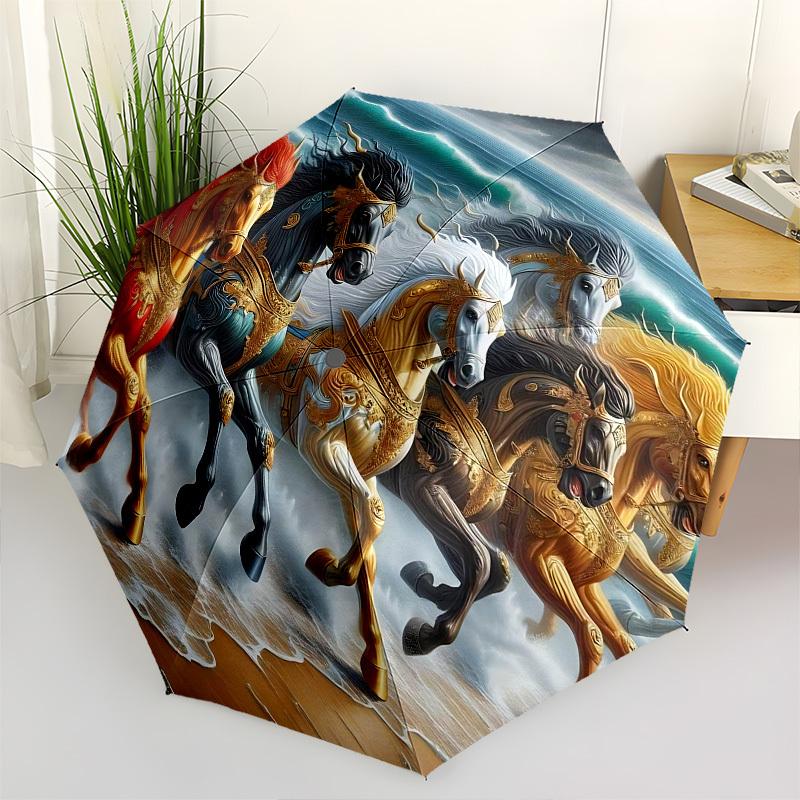 Horses Automatic Folding Umbrella Compact 8 rib Design, Unique Style, Suitable for Everyday Outdoor Use, Perfect Gift for Friends and Family