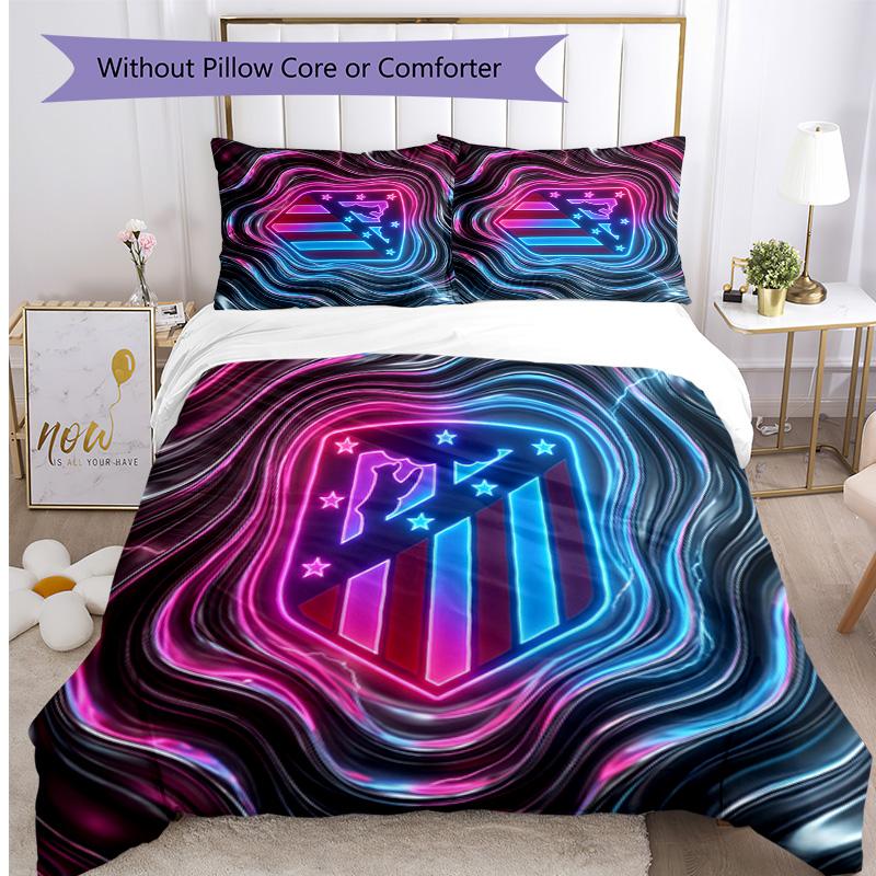 Atletico Madrid Pattern Printed 3PCS Bedding Set Soft Skin-Friendly Washable Duvet Cover & Pillowcases Set All Season Bedroom