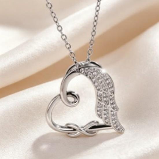 Silver Eternal Knot Heart Wing Zircon Necklace Angel Wings Heart Pendant