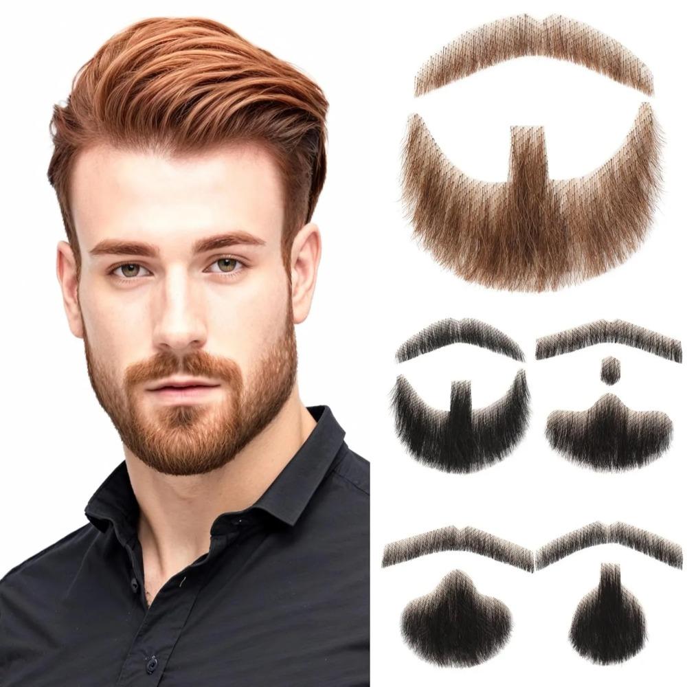 Fancy Human Hair Beard Handmade Realistic Fake Moustache Cosplay Party Tools Makeup Fake Beard Man