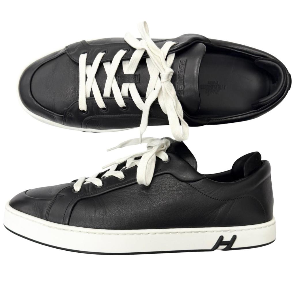 Great HERMES Low cut sneakers Kid H logo black leather mens 42 Used