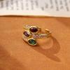 Copper-Plated Gold-Tone Zircon Gem Vintage Adjustable Women's Ring