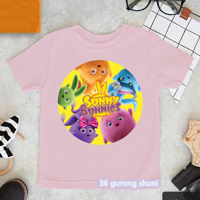 Kawaii Girls TShirts Cartoon Sunny Bunnies Graphic Print Baby Girls Clothes Fashion Aesthetic Children Tshirts Pink Shirt Tops